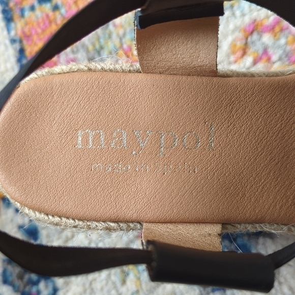 Maypol Leather Chunky Chain Strappy Open Toe Espadrille Wedge Sandals Black 40 - Picture 12 of 15